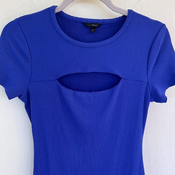 Guess Lana Ribbed-Knit Bodycon Dress MEDIUM BLUE Tanzanite Short Sleeve - Picture 7 of 15